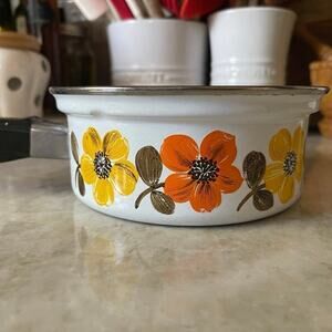 Vintage Austria email 70’s enameled saucepan floral boho